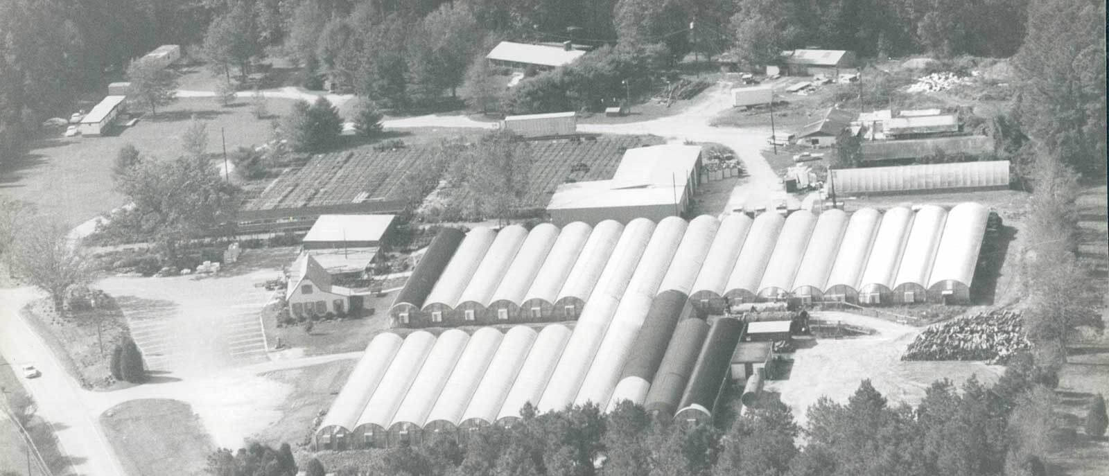 black and white photo of a farm